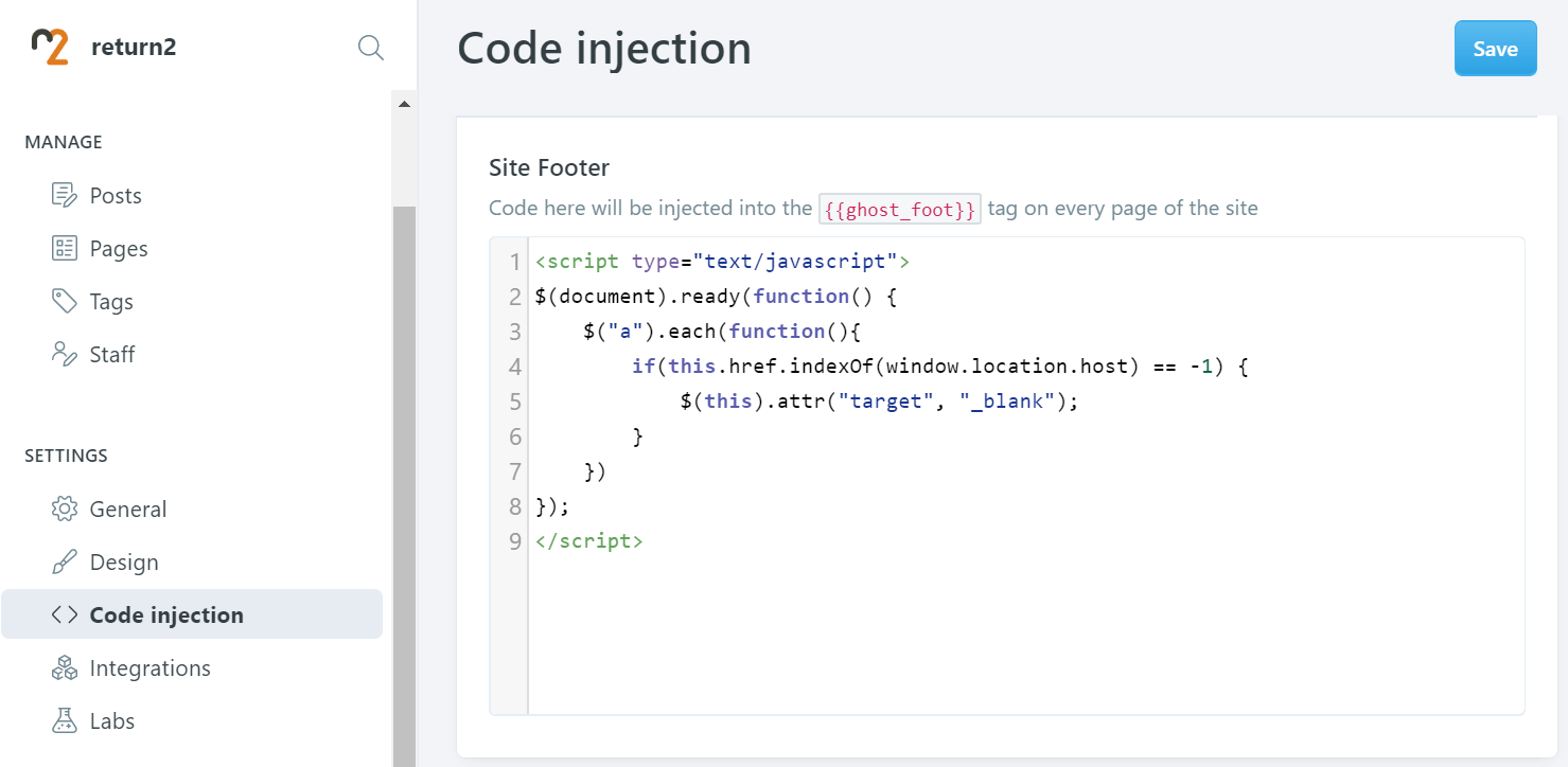 Code injection part in the Ghost backend section