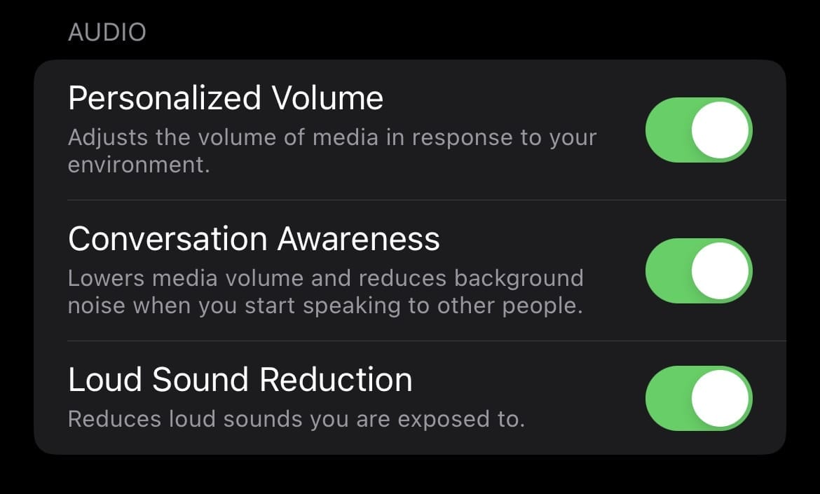Screenshot of the AirPods Settings Page