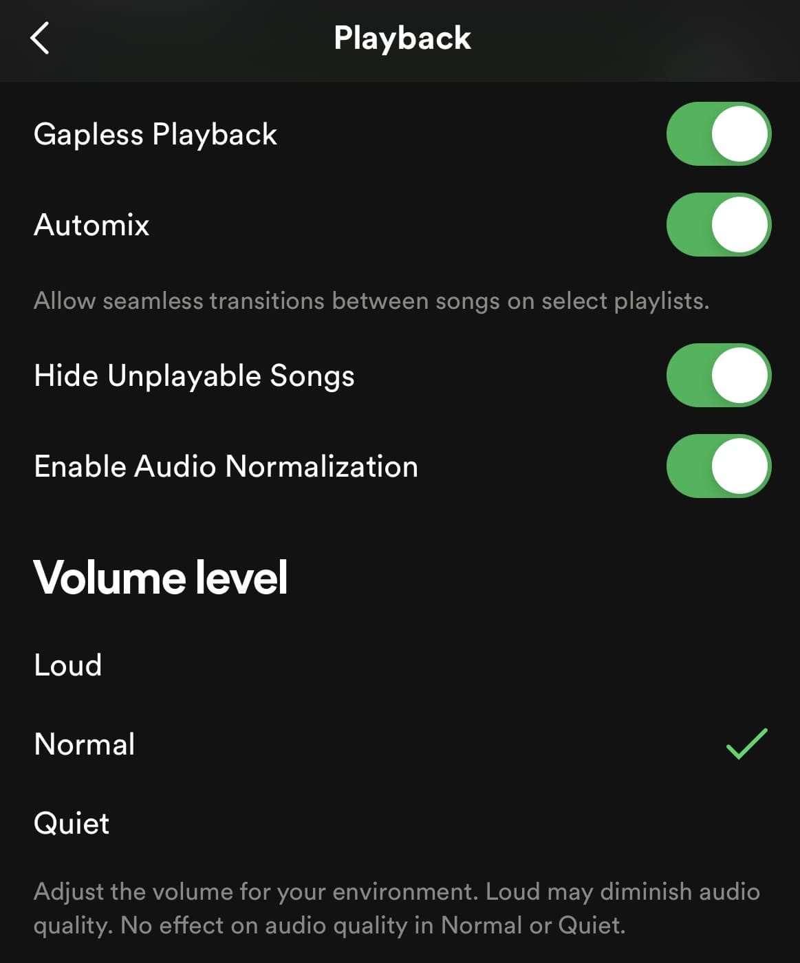 Screenshot of the Spotify Settings Page
