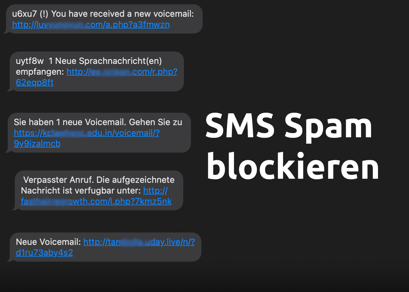 SMS Spam Virus blockieren: "Neue Voicemail", "Verpasster Anruf" etc.